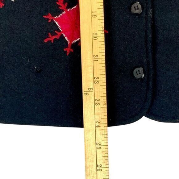 Talbots Holiday Vest Womens Large Black Red Wool Appliqué Embroidered Christmas - Picture 9 of 11